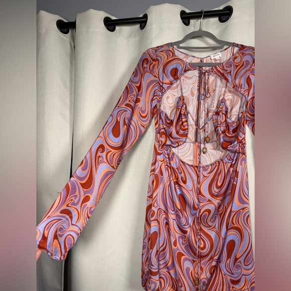 Song of Style from Revolve Coraline Mini Dress Aven Multi Orange Purple Swirl S - Picture 6 of 9